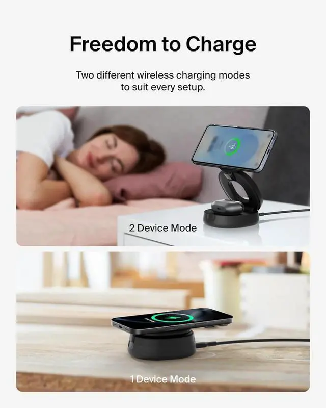 Alt view image 5 of 6 - MagSafe Charger Compatible, 2-in-1 Qi2 Wireless Charging Station 15W, Convertible Wireless Charger - Black