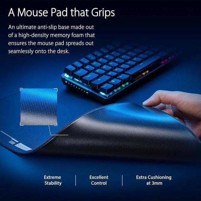 Alt view image 2 of 6 - Gaming Mouse Pad, High-Density Memory Foam Base, 400 x 900 x 3 mm, Esports & FPS Gaming, Black
