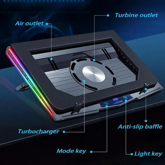 Alt view image 6 of 6 - Laptop Cooling Pads,It is a Heat Dissipation Monster with Powerful Turbo Fan Can Fast Cooling,RGB Light Mode