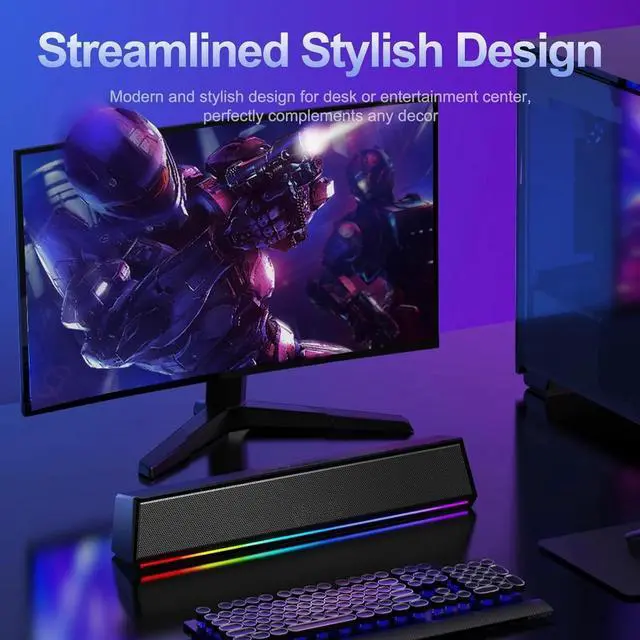 Alt view image 4 of 6 - Computer Speakers , Bluetooth 5.3 PC Speakers with Dynamic RGB Light, Wired USB Plug & Play Computer Sound Bar