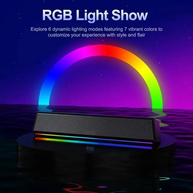 Alt view image 5 of 6 - Computer Speakers , Bluetooth 5.3 PC Speakers with Dynamic RGB Light, Wired USB Plug & Play Computer Sound Bar