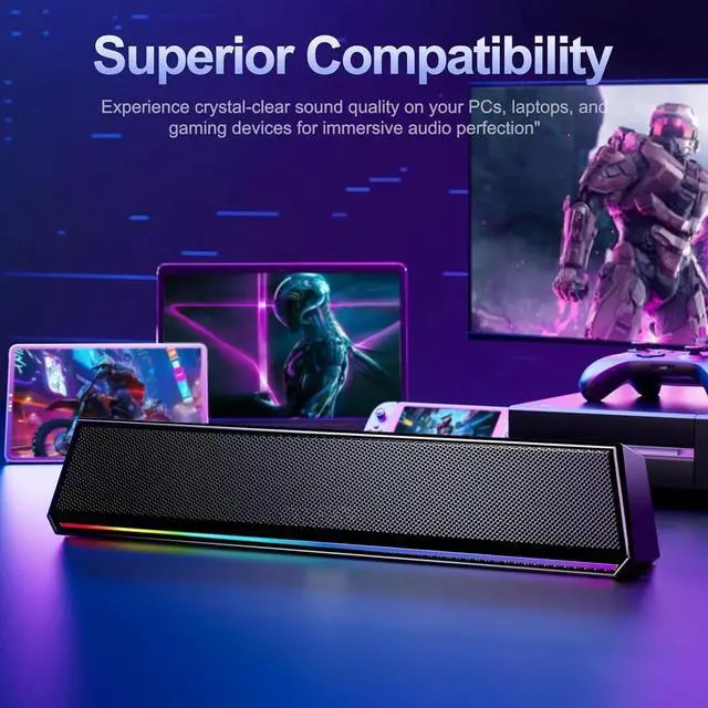 Alt view image 6 of 6 - Computer Speakers , Bluetooth 5.3 PC Speakers with Dynamic RGB Light, Wired USB Plug & Play Computer Sound Bar