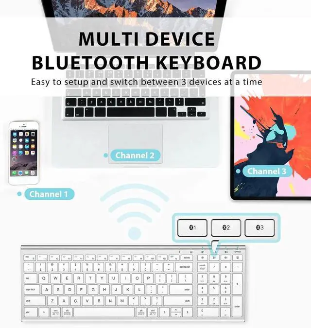 Alt view image 2 of 6 - Bluetooth Keyboard, Universal Bluetooth 5.1 Wireless Keyboard with Number Pad, Ergonomic Design
