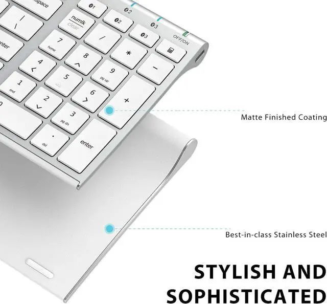 Alt view image 4 of 6 - Bluetooth Keyboard, Universal Bluetooth 5.1 Wireless Keyboard with Number Pad, Ergonomic Design