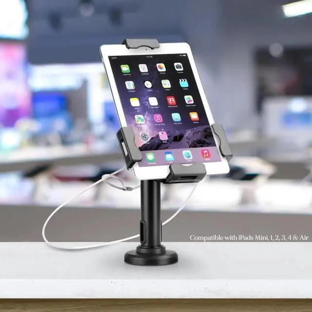 Alt view image 6 of 6 - Anti-Theft Tablet Security Stand Kiosk - Table Mount Desktop Tablet Case Holder W/ Lock, Adjustable Clamp Arm