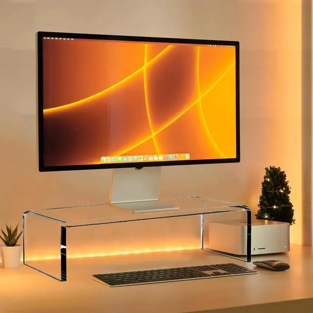 Alt view image 2 of 6 - Clear Acrylic Monitor Stand Riser 20" Laptop Keyboard Cover, Single Piece with Keyboard Protector