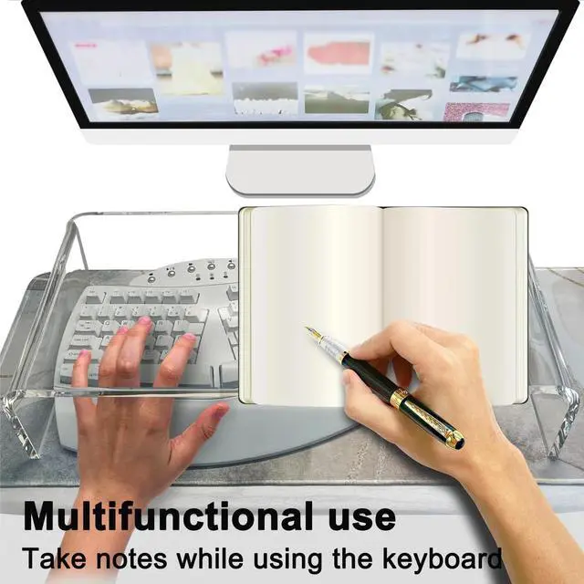 Alt view image 5 of 6 - Clear Acrylic Monitor Stand Riser 20" Laptop Keyboard Cover, Single Piece with Keyboard Protector