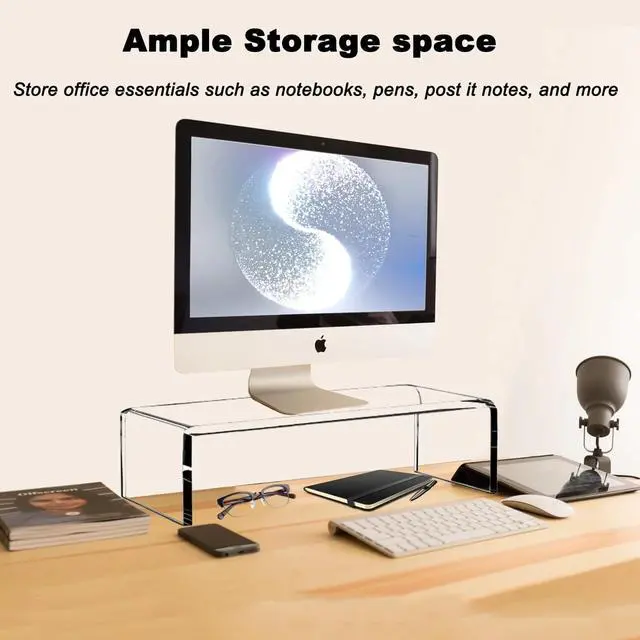 Alt view image 6 of 6 - Clear Acrylic Monitor Stand Riser 20" Laptop Keyboard Cover, Single Piece with Keyboard Protector