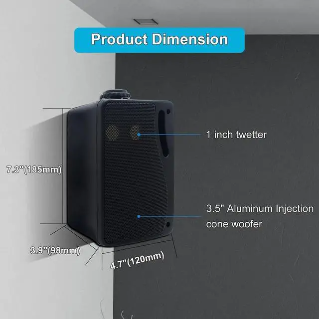 Alt view image 2 of 6 - Outdoor Speakers Wired Waterproof -3.5 Inch 3 Way 200W Surface Marine & Wall Mount SpeakersBlack