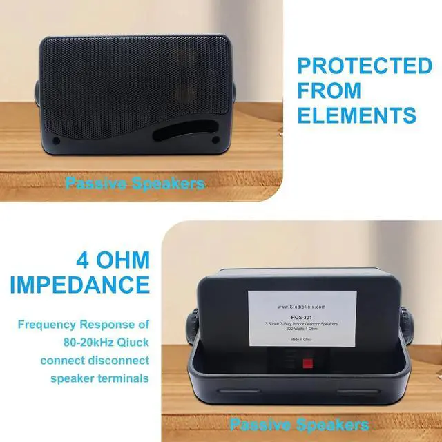 Alt view image 3 of 6 - Outdoor Speakers Wired Waterproof -3.5 Inch 3 Way 200W Surface Marine & Wall Mount SpeakersBlack