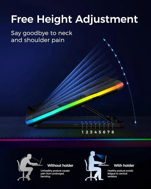 Alt view image 3 of 6 - RGB Lights Laptop Cooling Pad Retail Packaging with 9 Fans, for Screens up to 19.3 Inch, RGB