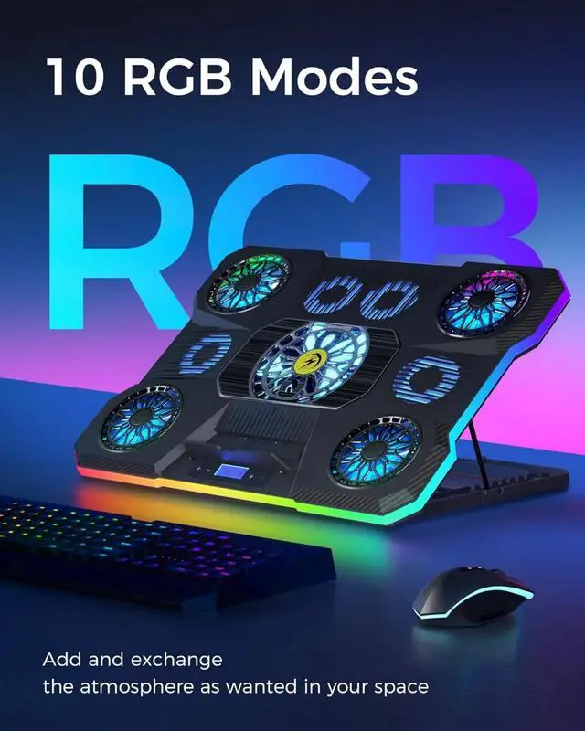 Alt view image 5 of 6 - RGB Lights Laptop Cooling Pad Retail Packaging with 9 Fans, for Screens up to 19.3 Inch, RGB