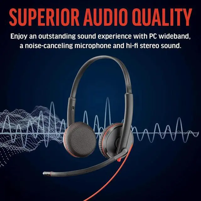 Alt view image 2 of 6 - 3225 Wired Headset (Plantronics) - Noise-Canceling Mic  Stereo Design - Connect to PC/Mac/Mobile via USB-C, USB-A