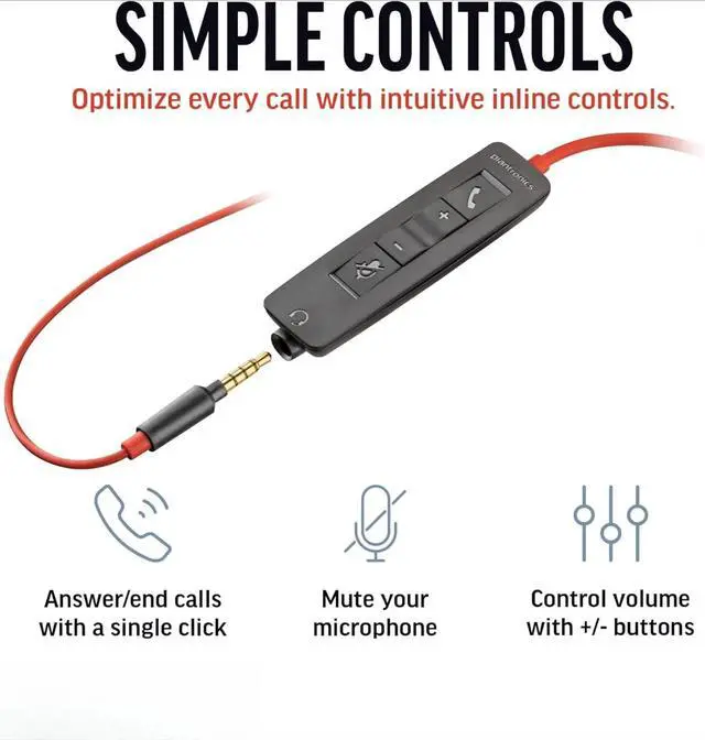 Alt view image 3 of 6 - 3225 Wired Headset (Plantronics) - Noise-Canceling Mic  Stereo Design - Connect to PC/Mac/Mobile via USB-C, USB-A