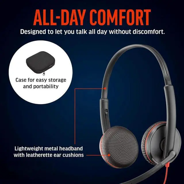 Alt view image 4 of 6 - 3225 Wired Headset (Plantronics) - Noise-Canceling Mic  Stereo Design - Connect to PC/Mac/Mobile via USB-C, USB-A