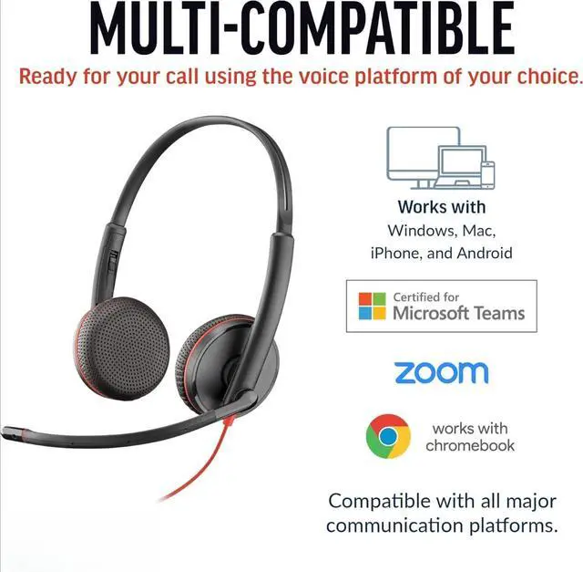Alt view image 6 of 6 - 3225 Wired Headset (Plantronics) - Noise-Canceling Mic  Stereo Design - Connect to PC/Mac/Mobile via USB-C, USB-A