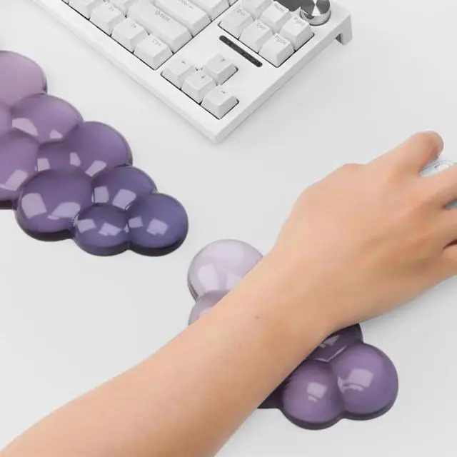 Alt view image 2 of 6 - Ergonomic Wrist Rest Set for Keyboard and Mouse, Cooling Gel Support (Purple)