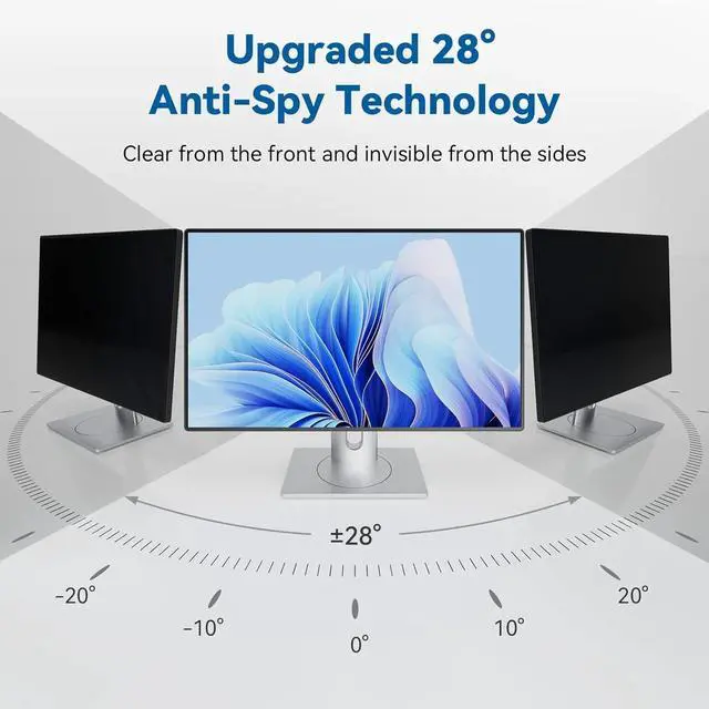 Alt view image 2 of 6 - 24 Inch Computer Privacy Screen Filter for 16:9 Widescreen Monitor, Removable 24inch Anti Blue Light Glare Privacy Shield