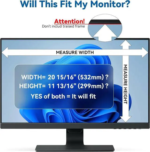 Alt view image 4 of 6 - 24 Inch Computer Privacy Screen Filter for 16:9 Widescreen Monitor, Removable 24inch Anti Blue Light Glare Privacy Shield