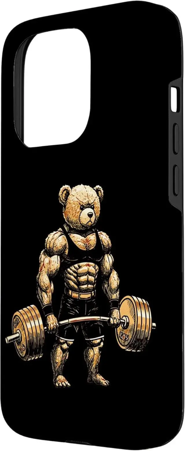 Alt view image 2 of 6 - Teddy Bear Lifting Weights Fitness Gym Weightlifting Workout Case for iPhone 15 Pro