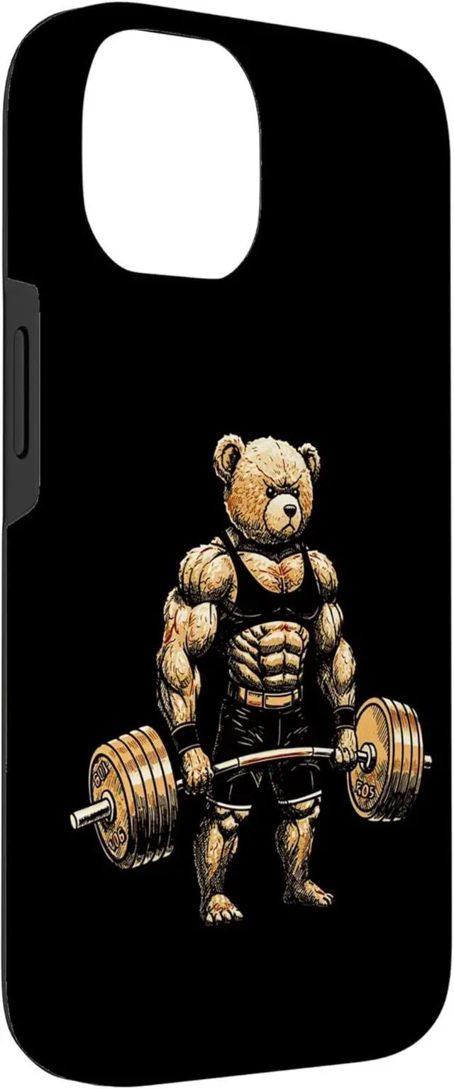 Alt view image 6 of 6 - Teddy Bear Lifting Weights Fitness Gym Weightlifting Workout Case for iPhone 15 Pro