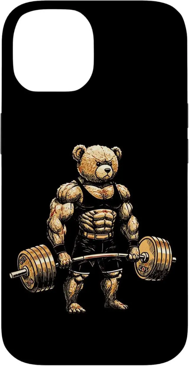 Alt view image 4 of 6 - Teddy Bear Lifting Weights Fitness Gym Weightlifting Workout Case for iPhone 15 Pro