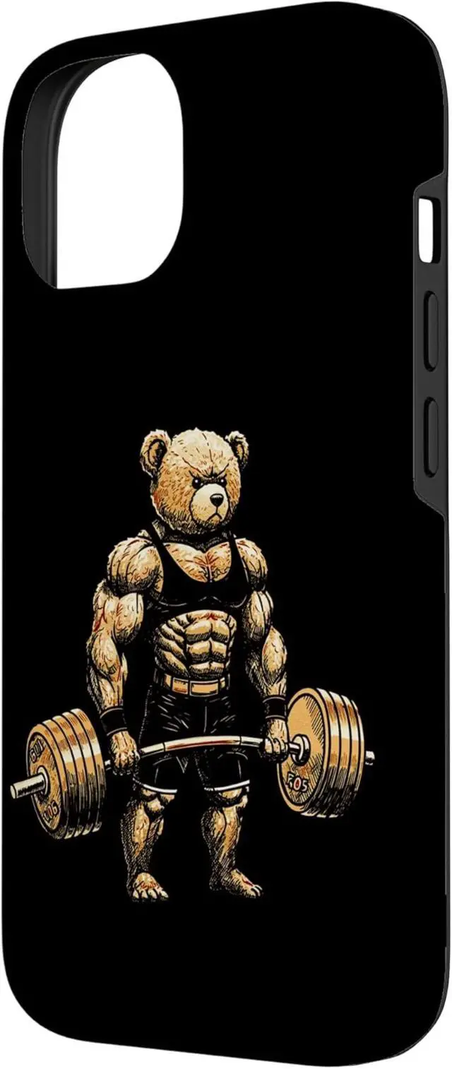 Alt view image 5 of 6 - Teddy Bear Lifting Weights Fitness Gym Weightlifting Workout Case for iPhone 15 Pro