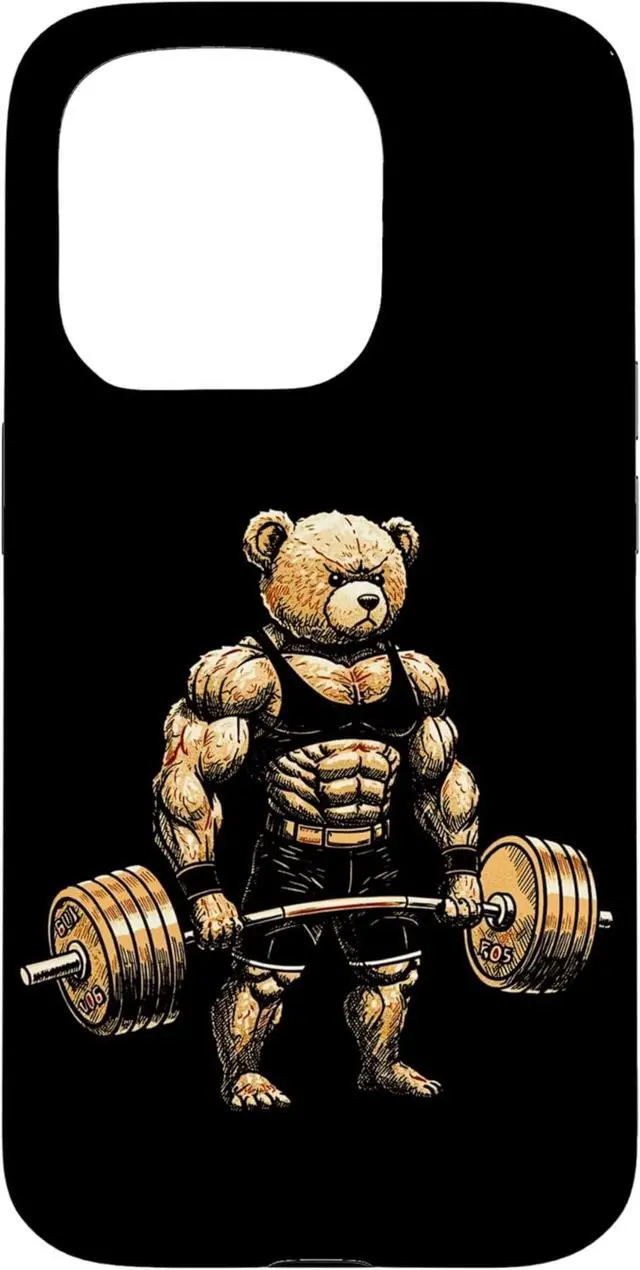 Main image of Teddy Bear Lifting Weights Fitness Gym Weightlifting Workout Case for iPhone 15 Pro