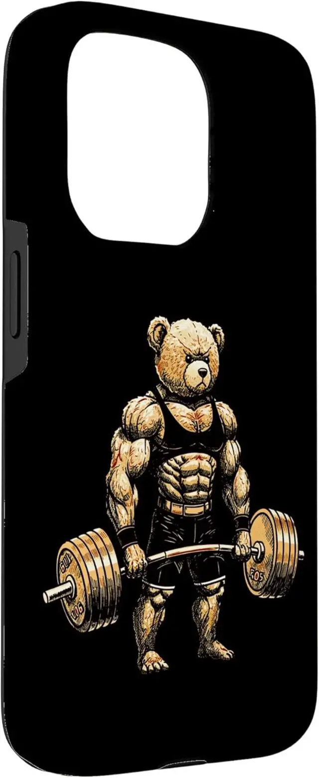 Alt view image 3 of 6 - Teddy Bear Lifting Weights Fitness Gym Weightlifting Workout Case for iPhone 15 Pro