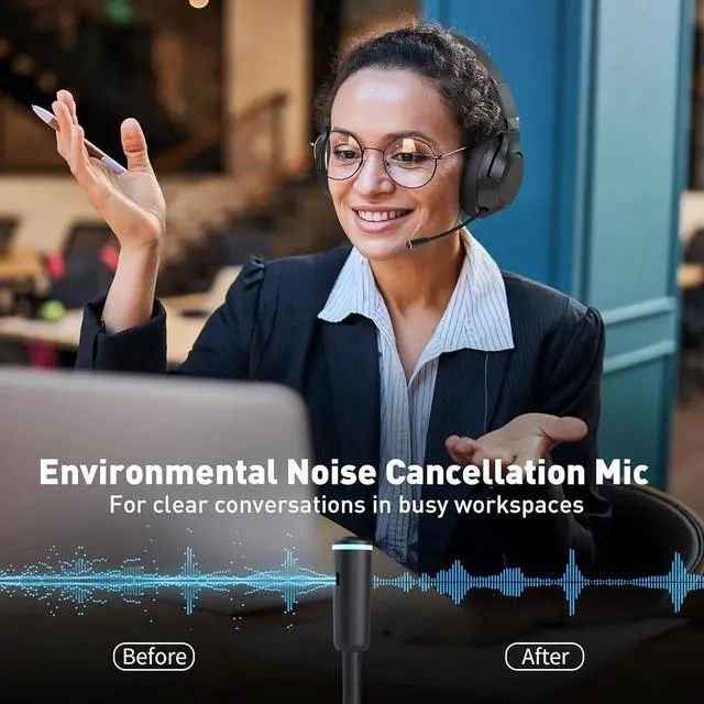 Alt view image 4 of 6 - Wireless Bluetooth Headsets with Microphone for Computer, Headphone Foldable Over Ear Soft 40H with Retractable Mic