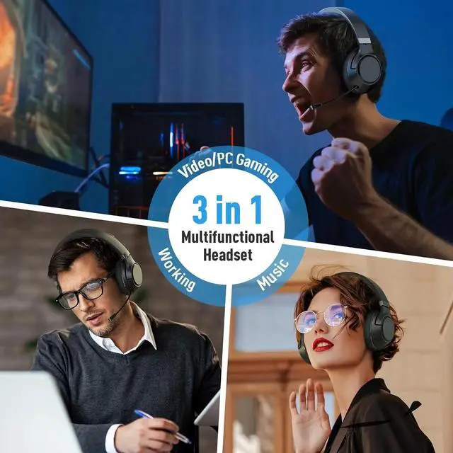 Alt view image 2 of 6 - Wireless Bluetooth Headsets with Microphone for Computer, Headphone Foldable Over Ear Soft 40H with Retractable Mic