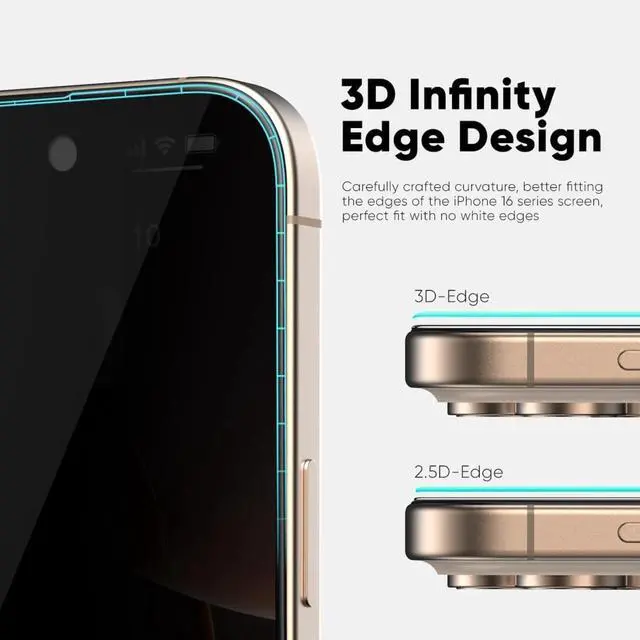 Alt view image 2 of 6 - Privacy Screen Protector for iPhone 16 Pro Max , 3D Edge-to-Edge, Anti-Spy Tempered Glass, Reinforced Edges