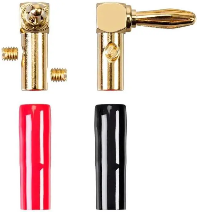 Alt view image 6 of 6 - 10 Pair Right Angle 24k Gold Plated Banana Speaker Wire Cable Screw Plug Connectors (121915) Black/Red