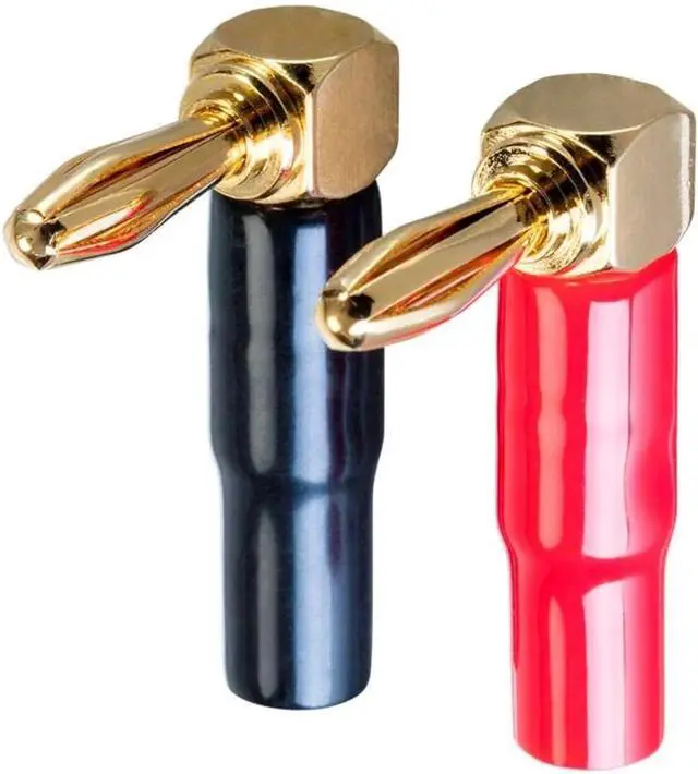 Alt view image 5 of 6 - 10 Pair Right Angle 24k Gold Plated Banana Speaker Wire Cable Screw Plug Connectors (121915) Black/Red