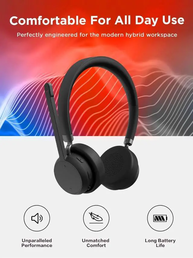 Alt view image 4 of 5 - Wireless Stereo Headset, Noise Cancelling Mic, Bluetooth 5.3 Multipoint, 31-Hour Talk & 60-Hour Playback, Lightweight 138g