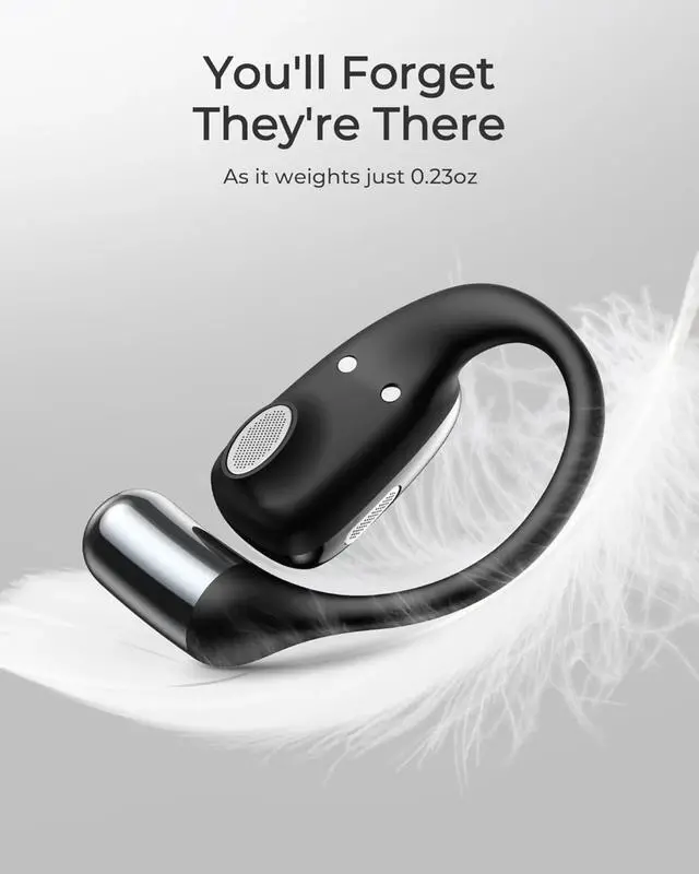 Alt view image 4 of 6 - Open Ear Headphones, 0.23oz Ultra-Light Comfortable Wireless Earbuds, 0.6mm Thinnest Earhooks, Bluetooth 5.4 (Black)