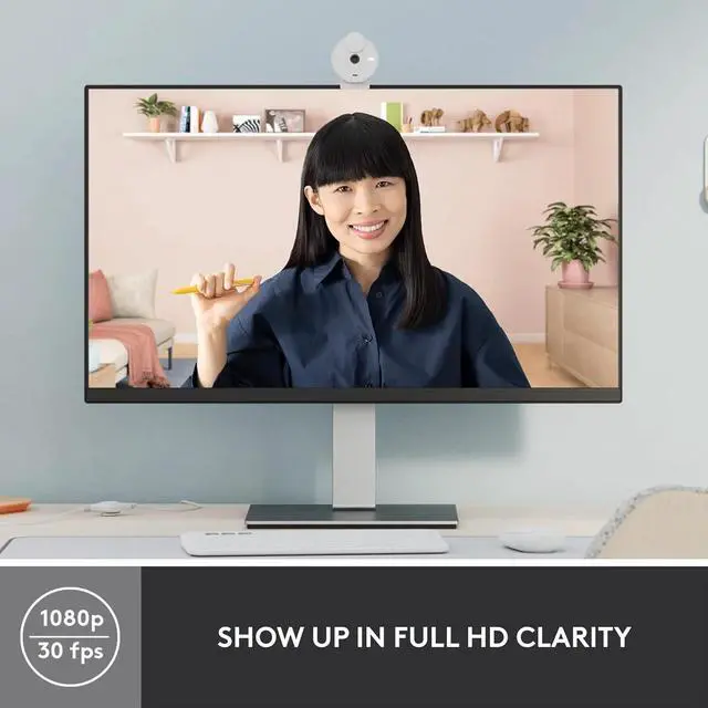 Alt view image 2 of 5 - 300 Full HD Webcam with Privacy Shutter, Noise Reduction Microphone, USB-C, Auto Light Correction - Off White