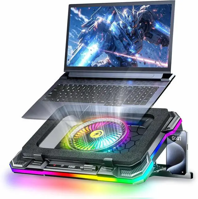 Main image of Laptop Cooling Pad, Laptop Fan Cooling Pad with 5.5inch RGB External Fan, Rapid Cooling Laptop 15.6-19.3inch