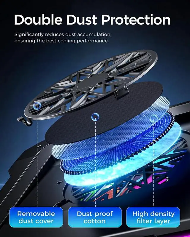 Alt view image 6 of 6 - Laptop Cooling Pad, Laptop Fan Cooling Pad with 5.5inch RGB External Fan, Rapid Cooling Laptop 15.6-19.3inch