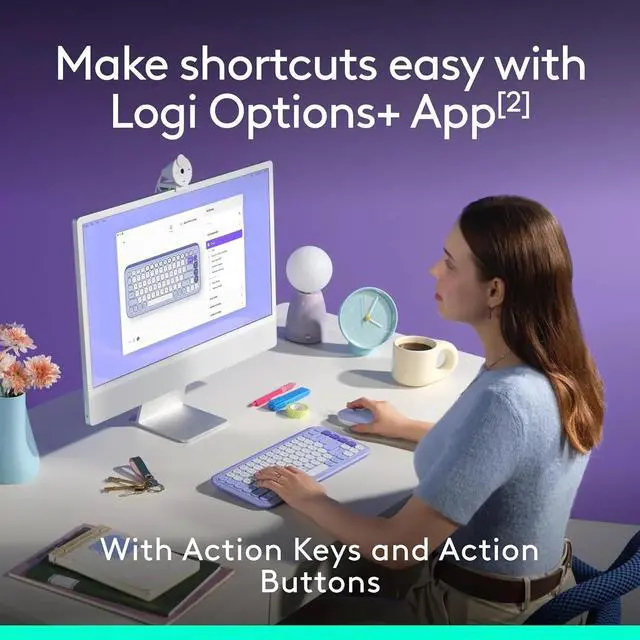Alt view image 4 of 6 - Bluetooth Keyboard and Mouse Combo, Comfortable Typing, programmable Keys and Buttons, Quiet clicks - Lilac