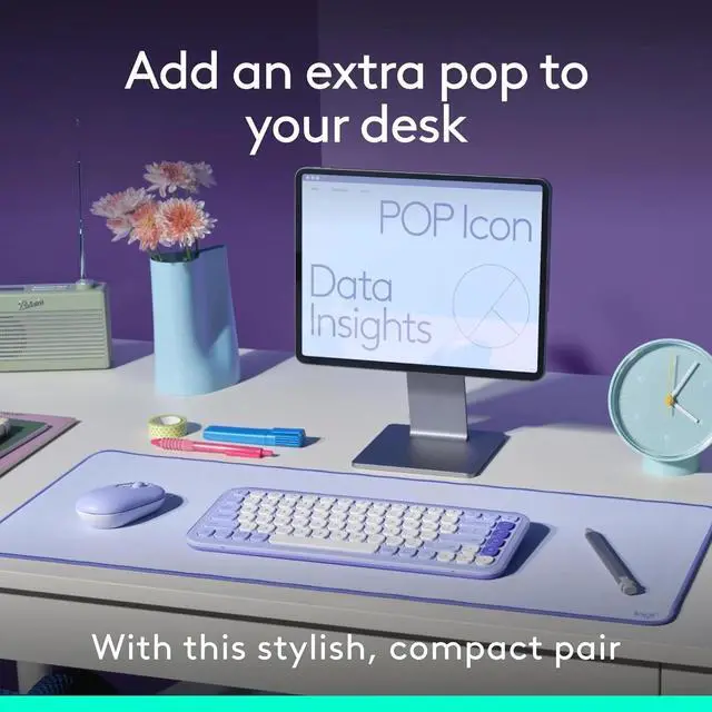 Alt view image 2 of 6 - Bluetooth Keyboard and Mouse Combo, Comfortable Typing, programmable Keys and Buttons, Quiet clicks - Lilac