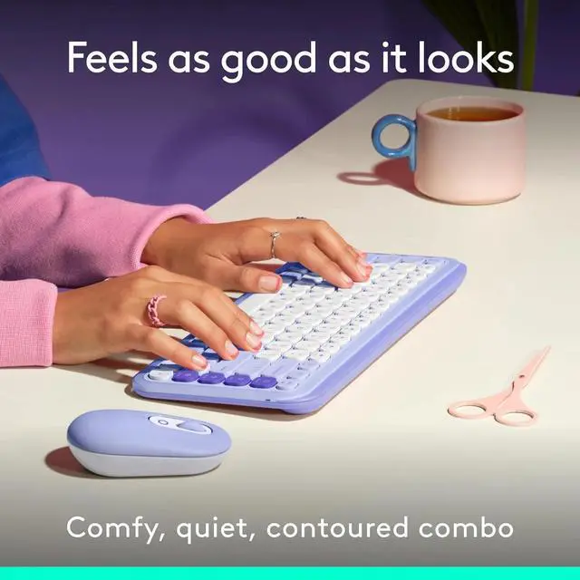 Alt view image 3 of 6 - Bluetooth Keyboard and Mouse Combo, Comfortable Typing, programmable Keys and Buttons, Quiet clicks - Lilac