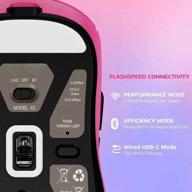 Alt view image 4 of 5 - Wireless Gaming Mouse, PAW3395 26K DPI Sensor,200h Battery Life, Buttons for PC/Mac/Win (Berry)