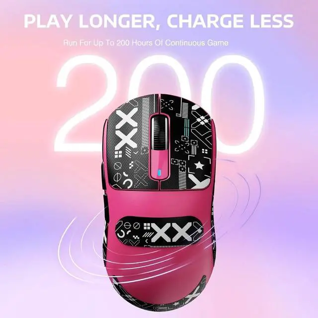 Alt view image 5 of 5 - Wireless Gaming Mouse, PAW3395 26K DPI Sensor,200h Battery Life, Buttons for PC/Mac/Win (Berry)