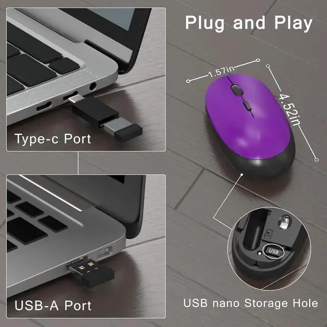 Alt view image 5 of 6 - Colorful Wireless Computer Keyboard and Mouse with Round Typewriter Keycaps, Ergonomic Design, 2.4GHz Wireless for Windows, Mac, PC(Black-Purple)