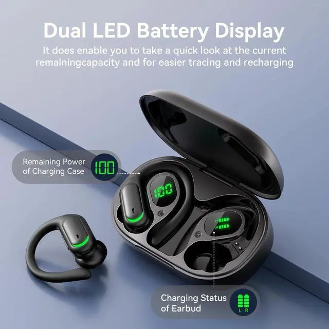 Alt view image 2 of 5 - Wireless Earbuds Bluetooth 5.4 Headphones, 96hrs Playtime, Wireless Charging Case LED Display, ENC Noise Cancelling, Waterproof(Deep Black)