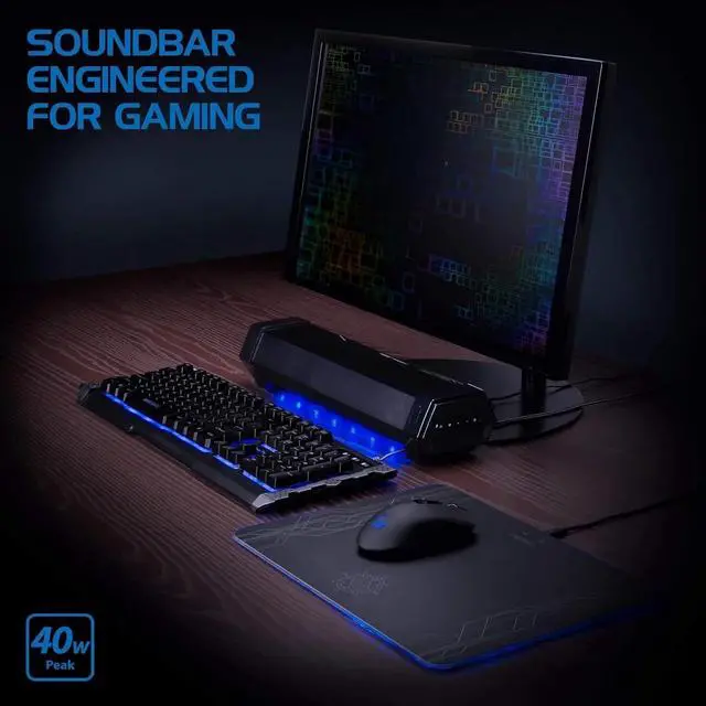 Alt view image 3 of 4 - Gaming Computer Speakers Sound Bar - Under Monitor Soundbar LED Speaker with 40W Peak Power, 3 LED Color Modes