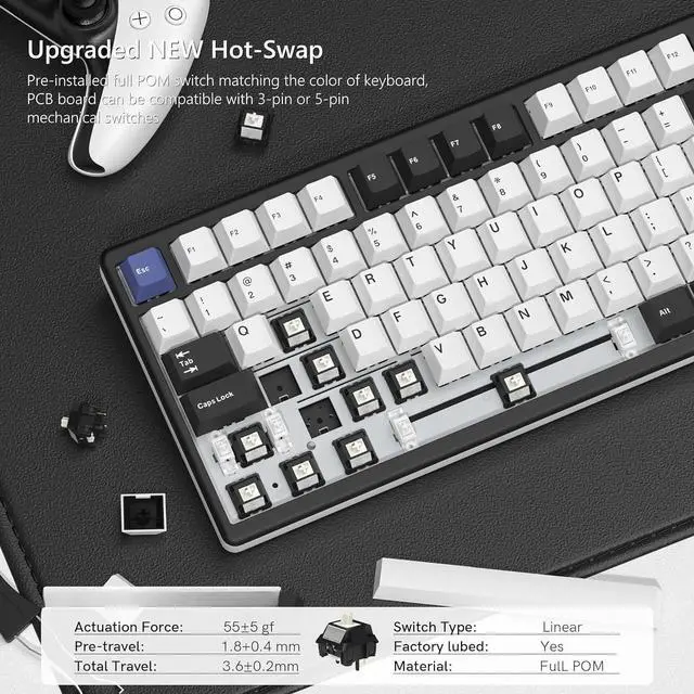 Alt view image 4 of 4 - FOR Wireless Mechanical Keyboard, CNC Aluminum with 8000mAh Battery, QMK/VIA Tri-Mode Key Board Custom Hot Swappable RGB Backlit for Windows/Mac/PC-black