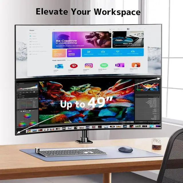 Alt view image 2 of 5 - Dual Vertically Stacked Ultrawide Monitor Desk Mount 17-49 Inch - for 2 monitores,Weight 2-20 kg per Arm,VESA 75/100 mm