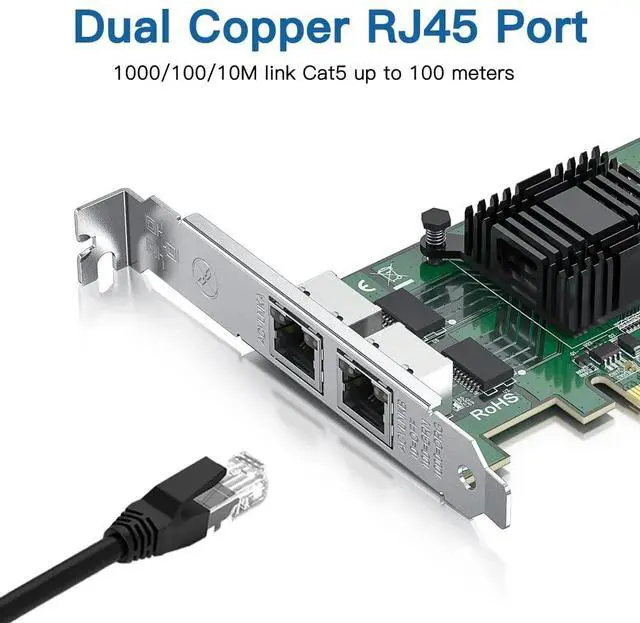 Alt view image 2 of 3 - Gigabit 2 Port NIC with Intel I350 Chip, 1Gb Network Card Compare to Intel I350-T2 NIC, Dual RJ45 Ports, PCI Express 2.1 X4, Ethernet Card